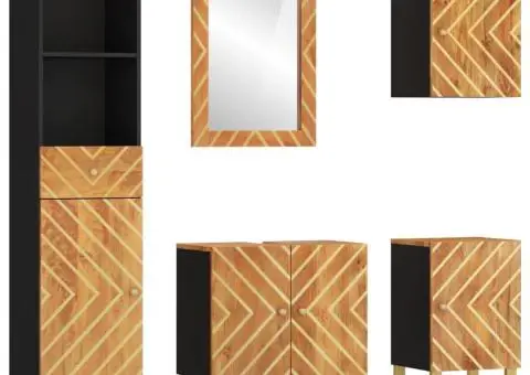 Set dulapuri de baie, 5 piese, maro și negru, lemn masiv mango - 2/5