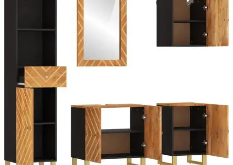 Set dulapuri de baie, 5 piese, maro și negru, lemn masiv mango - 3/5