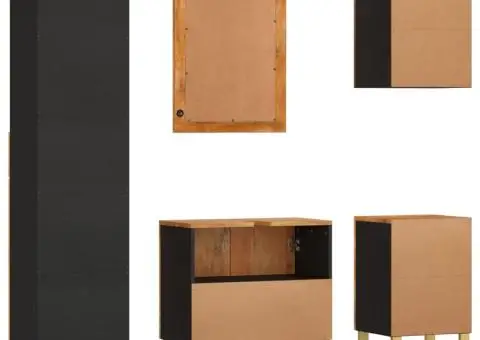 Set dulapuri de baie, 5 piese, maro și negru, lemn masiv mango - 4/5