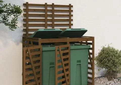 Magazie dublă depozitare coș de gunoi dublu maro lemn masiv pin - 1/5