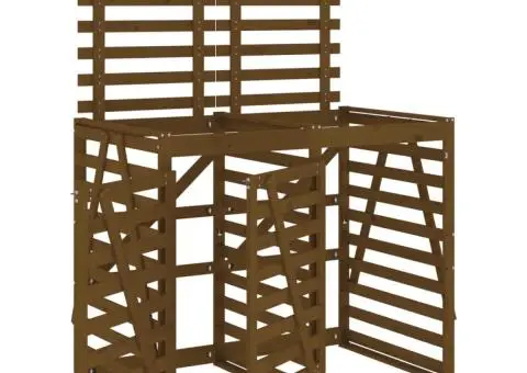 Magazie dublă depozitare coș de gunoi dublu maro lemn masiv pin - 2/5