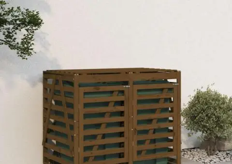 Magazie dublă depozitare coș de gunoi dublu maro lemn masiv pin - 3/5