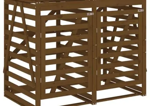 Magazie dublă depozitare coș de gunoi dublu maro lemn masiv pin - 5/5