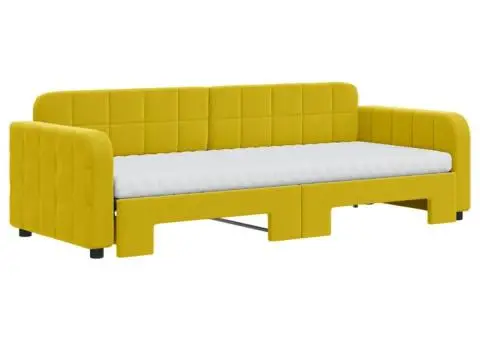Pat de zi cu extensie și saltea, galben, 80x200 cm, catifea - 3/5