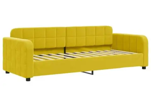 Pat de zi cu extensie și saltea, galben, 80x200 cm, catifea - 4/5