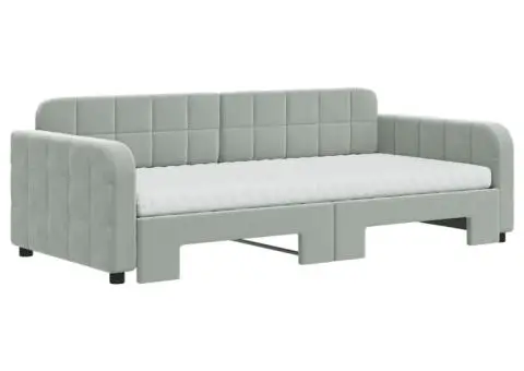 Pat de zi cu extensie și saltele, gri deschis 90x190 cm catifea - 3/5