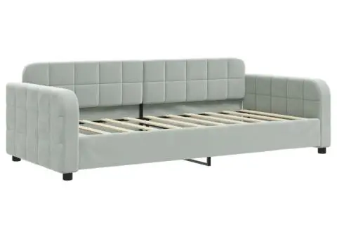 Pat de zi cu extensie și saltele, gri deschis 90x190 cm catifea - 4/5