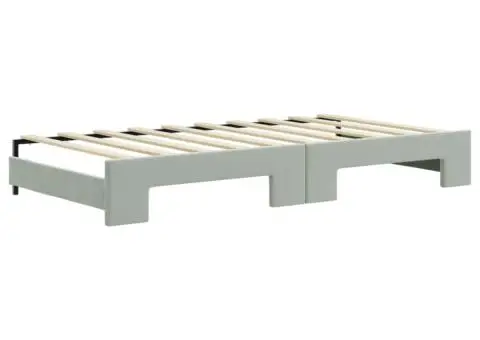 Pat de zi cu extensie și saltele, gri deschis 90x190 cm catifea - 5/5