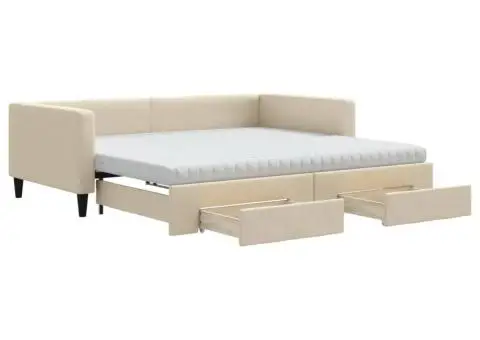 Pat de zi cu extensie și sertare, crem, 100x200 cm, textil - 2/5