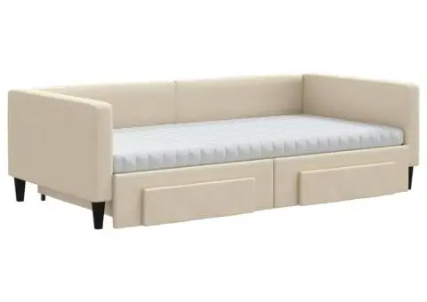 Pat de zi cu extensie și sertare, crem, 100x200 cm, textil - 3/5