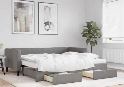 Pat de zi cu extensie și sertare, gri închis, 90x190cm, textil - 1/5