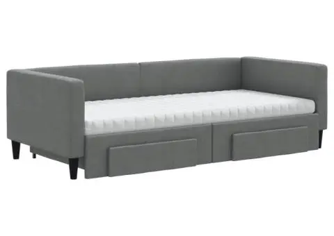 Pat de zi cu extensie și sertare, gri închis, 90x190cm, textil - 3/5