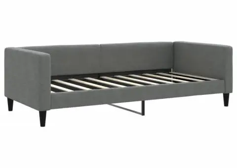 Pat de zi cu extensie și sertare, gri închis, 90x190cm, textil - 4/5