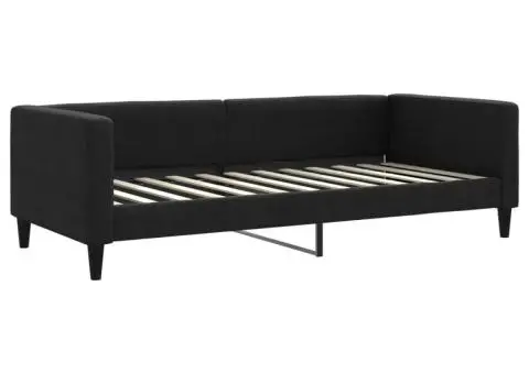 Pat de zi cu extensie și sertare, negru, 90x200 cm, textil - 4/5