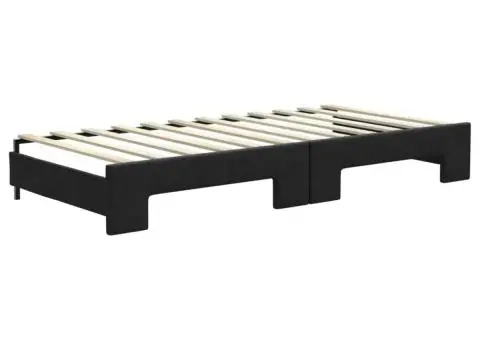 Pat de zi cu extensie și sertare, negru, 90x200 cm, textil - 5/5