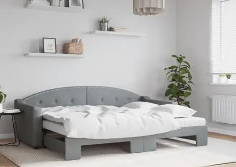 Pat de zi cu extensie și saltele, gri deschis, 80x200 cm textil - 1/5