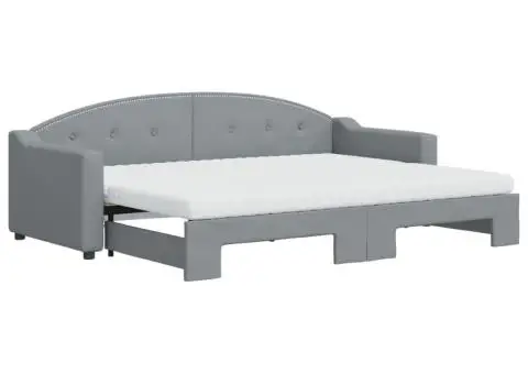 Pat de zi cu extensie și saltele, gri deschis, 80x200 cm textil - 2/5