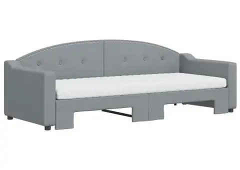 Pat de zi cu extensie și saltele, gri deschis, 80x200 cm textil - 3/5