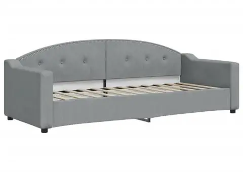 Pat de zi cu extensie și saltele, gri deschis, 80x200 cm textil - 4/5