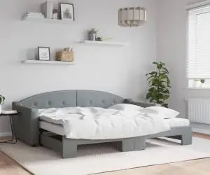 vidaXL Pat de zi cu extensie și saltele, gri deschis 90x200 cm textil