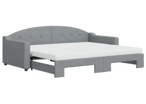 Pat de zi cu extensie și saltele, gri deschis 90x200 cm textil - 2/5