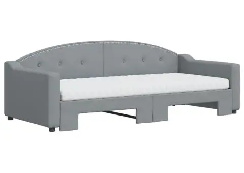 Pat de zi cu extensie și saltele, gri deschis 90x200 cm textil - 3/5