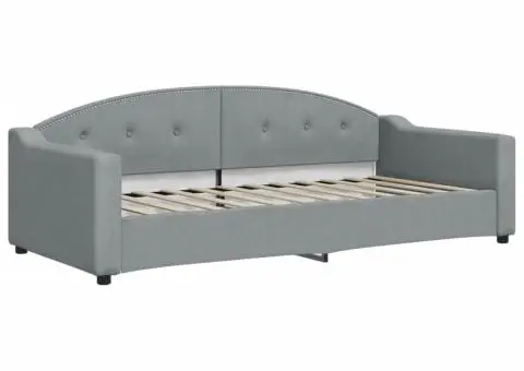 Pat de zi cu extensie și saltele, gri deschis 90x200 cm textil - 4/5