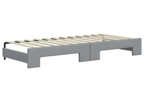 Pat de zi cu extensie și saltele, gri deschis 90x200 cm textil - 5/5