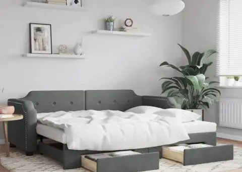 Pat de zi cu extensie și sertare, gri închis, 80x200 cm textil - 1/5