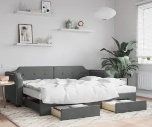 vidaXL Pat de zi cu extensie și sertare, gri închis, 80x200 cm textil