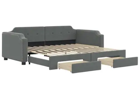 Pat de zi cu extensie și sertare, gri închis, 80x200 cm textil - 2/5