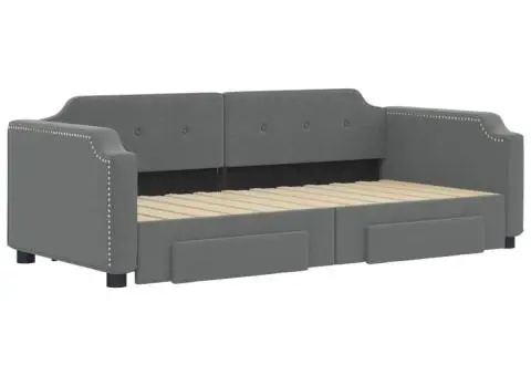 Pat de zi cu extensie și sertare, gri închis, 80x200 cm textil - 3/5