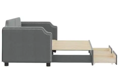 Pat de zi cu extensie și sertare, gri închis, 80x200 cm textil - 4/5