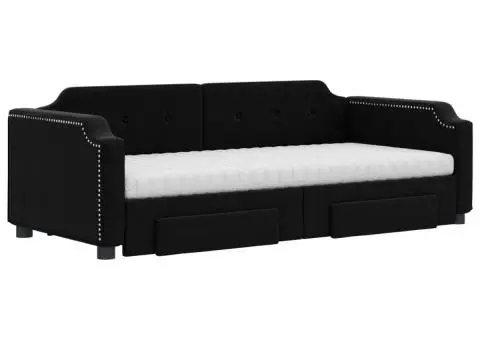 Pat de zi cu extensie și sertare, negru, 80x200 cm, textil - 3/5