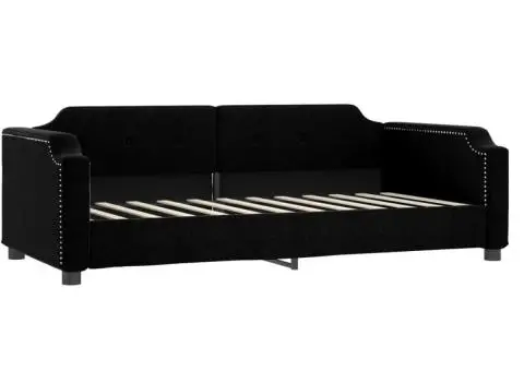 Pat de zi cu extensie și sertare, negru, 80x200 cm, textil - 4/5