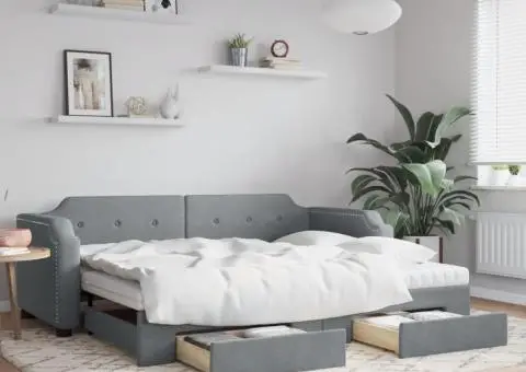 Pat de zi cu extensie și sertare, gri deschis 100x200 cm textil - 1/5