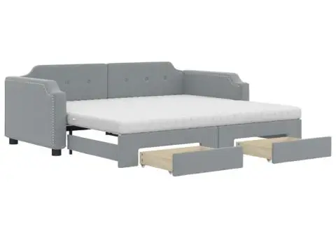 Pat de zi cu extensie și sertare, gri deschis 100x200 cm textil - 2/5