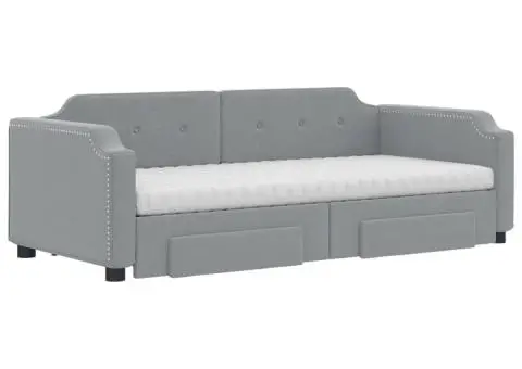 Pat de zi cu extensie și sertare, gri deschis 100x200 cm textil - 3/5