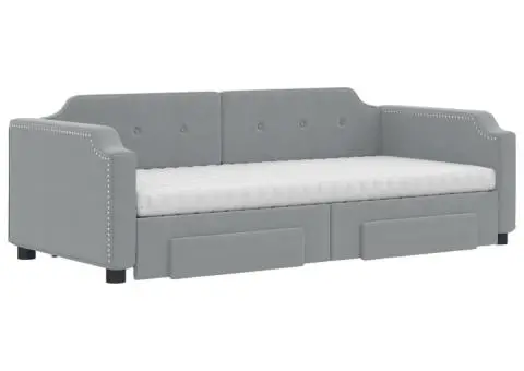 Pat de zi cu extensie și sertare, gri deschis, 90x190cm, textil - 3/5