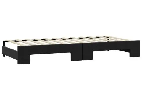 Pat de zi cu extensie și sertare, negru, 90x190cm, textil - 5/5