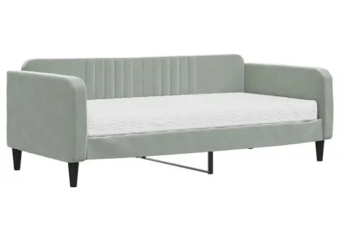 Pat de zi cu saltea, gri deschis, 90x190 cm, catifea - 2/5