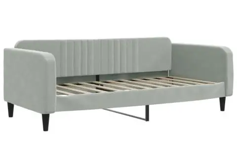 Pat de zi cu saltea, gri deschis, 90x190 cm, catifea - 3/5