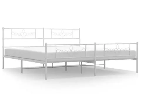 Cadru de pat metalic cu tăblie de cap/picioare, alb, 183x213 cm - 2/5