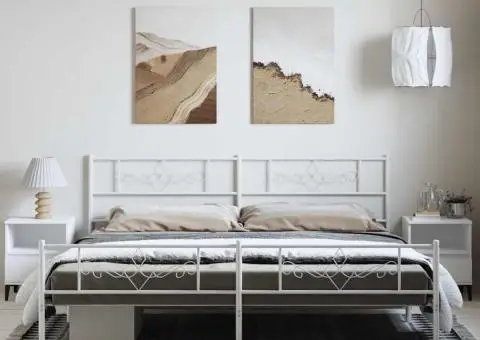 Cadru de pat metalic cu tăblie de cap/picioare, alb, 183x213 cm - 4/5