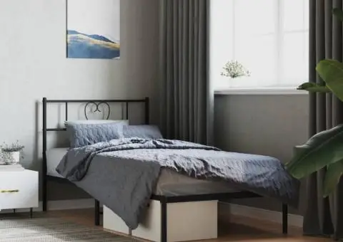 Cadru de pat metalic cu tăblie, negru, 90x190 cm - 1/5