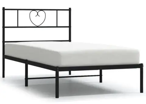 Cadru de pat metalic cu tăblie, negru, 90x190 cm - 2/5