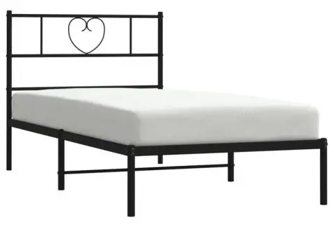 Cadru de pat metalic cu tăblie, negru, 90x190 cm - 3/5