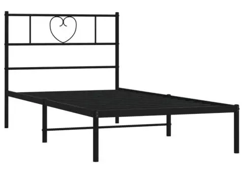 Cadru de pat metalic cu tăblie, negru, 90x190 cm - 4/5