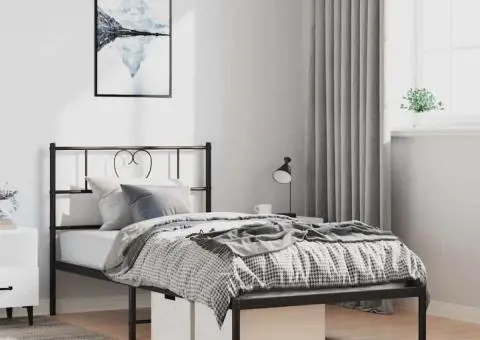 Cadru de pat metalic cu tăblie, negru, 100x190 cm - 1/5