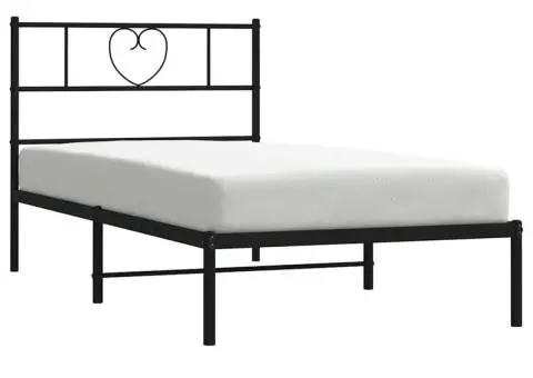 Cadru de pat metalic cu tăblie, negru, 100x190 cm - 3/5
